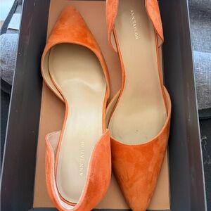 Ann Taylor Orange Suede Pointed D'Orsay Flats